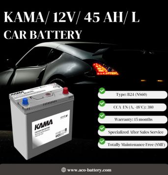 بطارية سيارة 12 فولت 45 أمبير قاعدة طويلة القطب الأيسر - KAMA