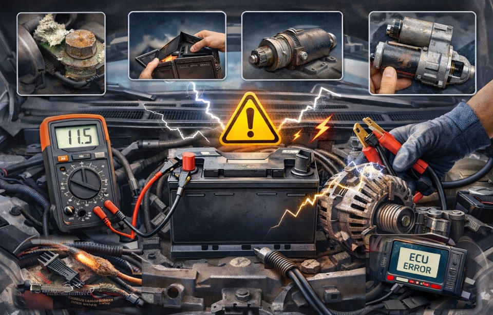 خرابی سیستم برق خودرو که به‌اشتباه باتری را مقصر نشان می‌دهد